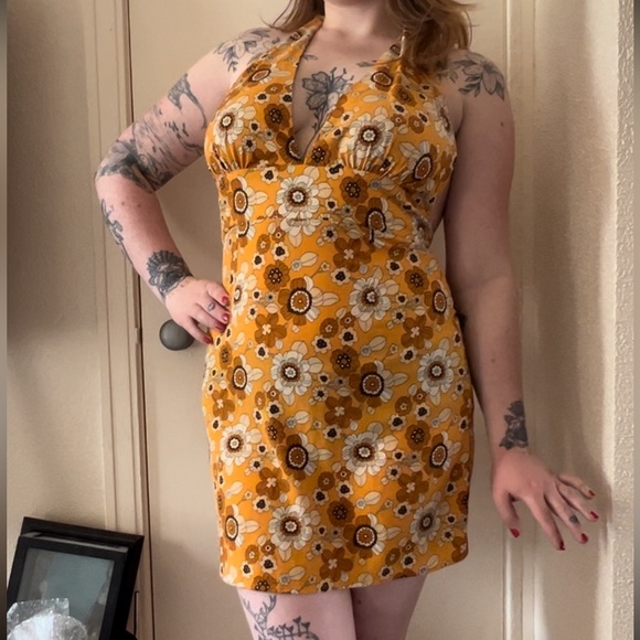 Orange Floral Halter Neck Mini Dress “Cider” Size Large - Picture 6 of 10